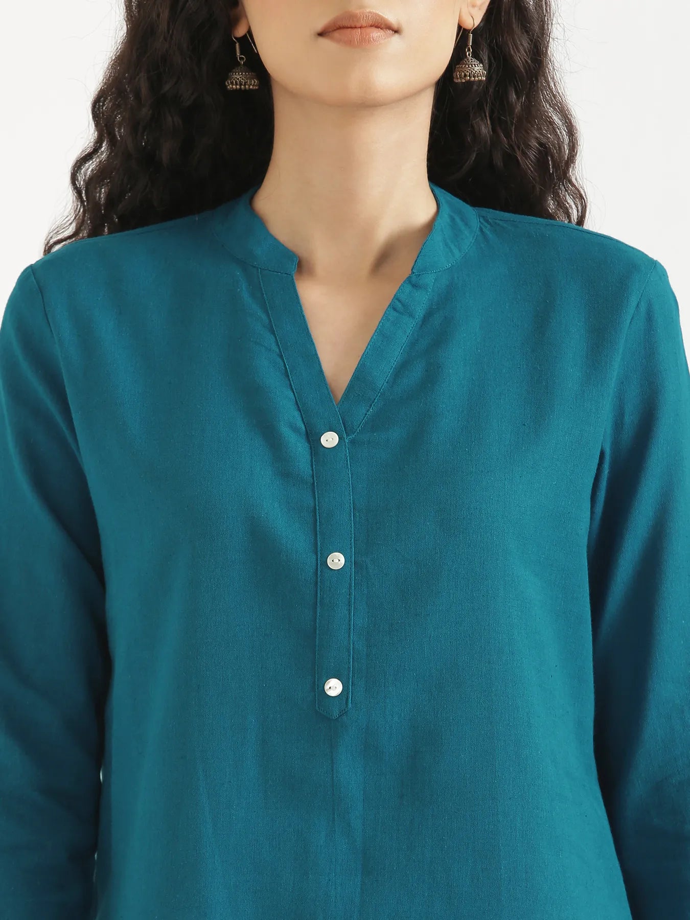 Women Turquoise Airy Linen Short Kurta