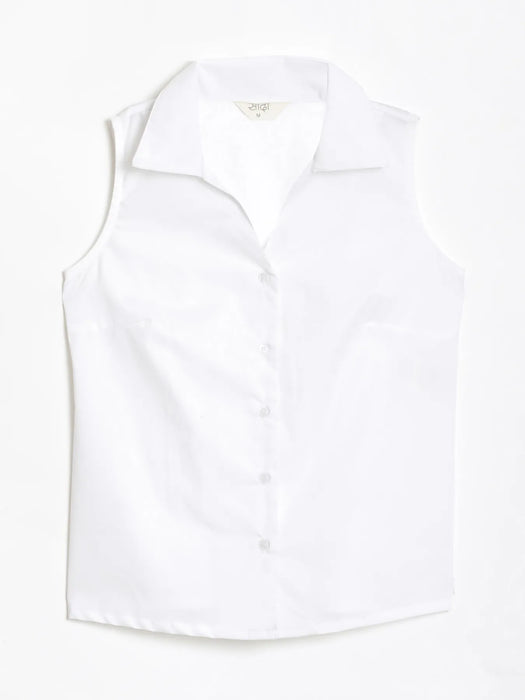 Women White Better Cotton Sleeveless Shirt