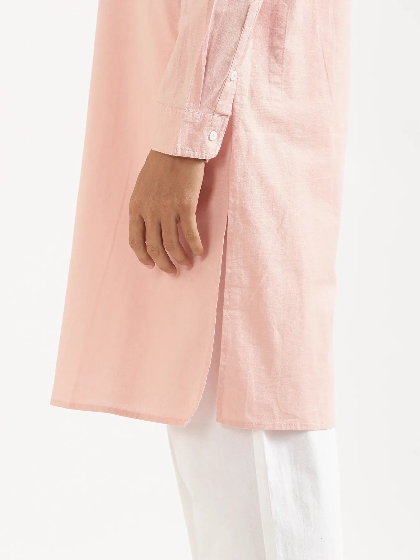 Men Salmon Pink Airy Linen Long Kurta