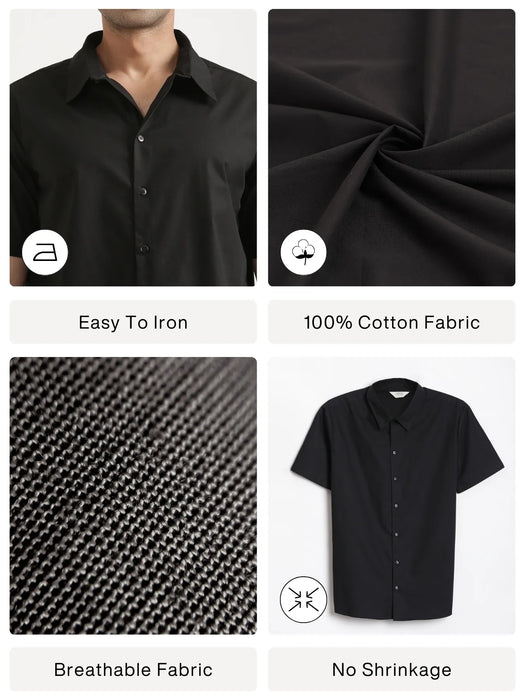 Men Black Better Cotton Short Sleeve Shirt