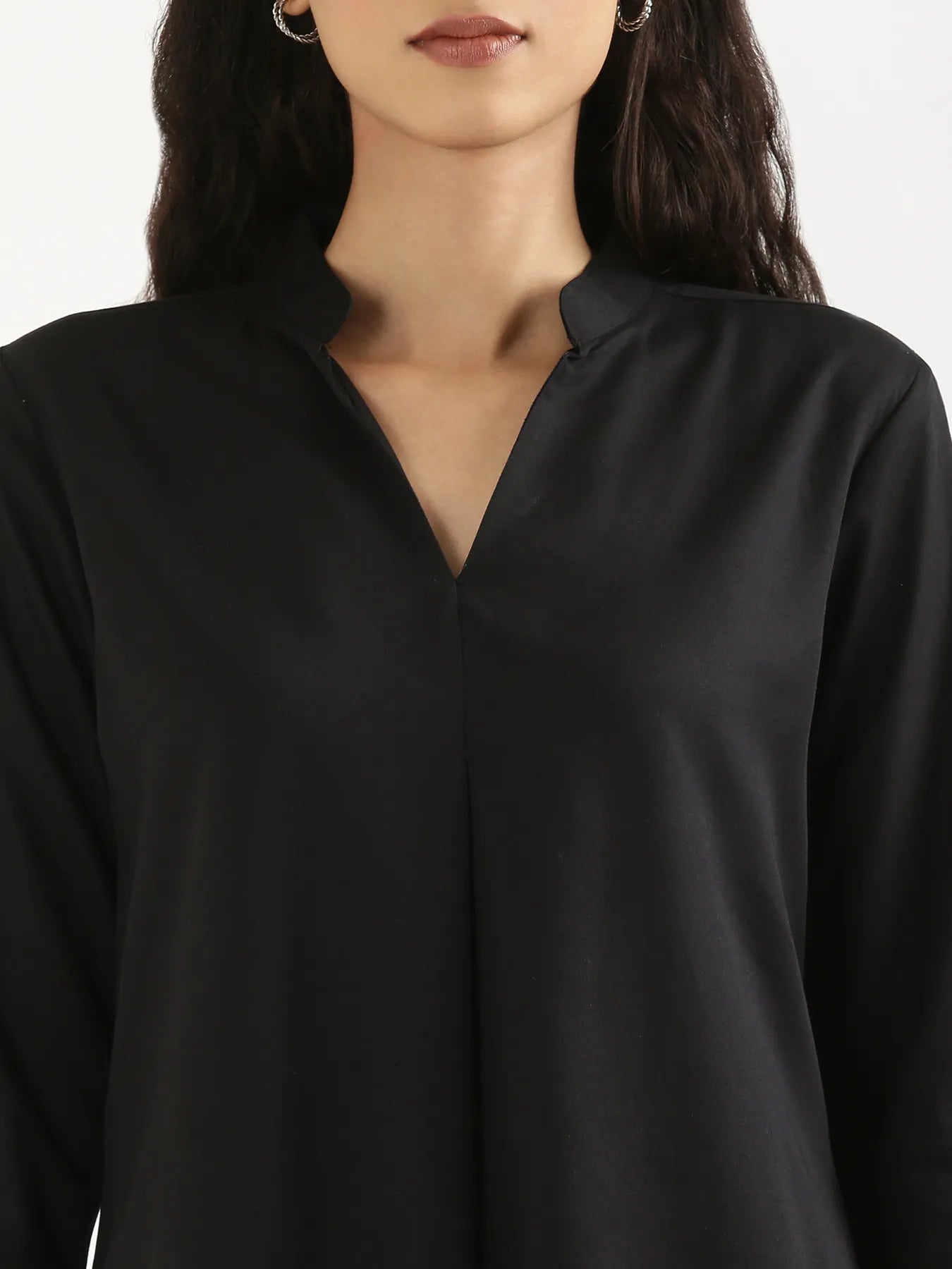 Women Black Viscose Pleated Top