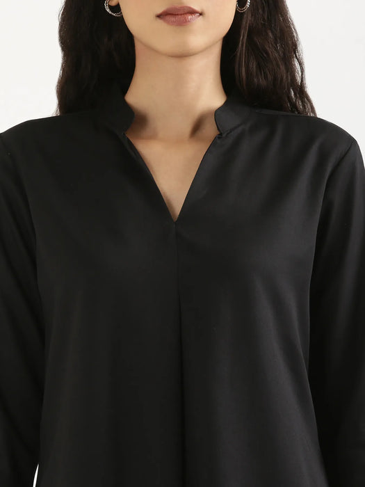 Women Black Viscose Pleated Top