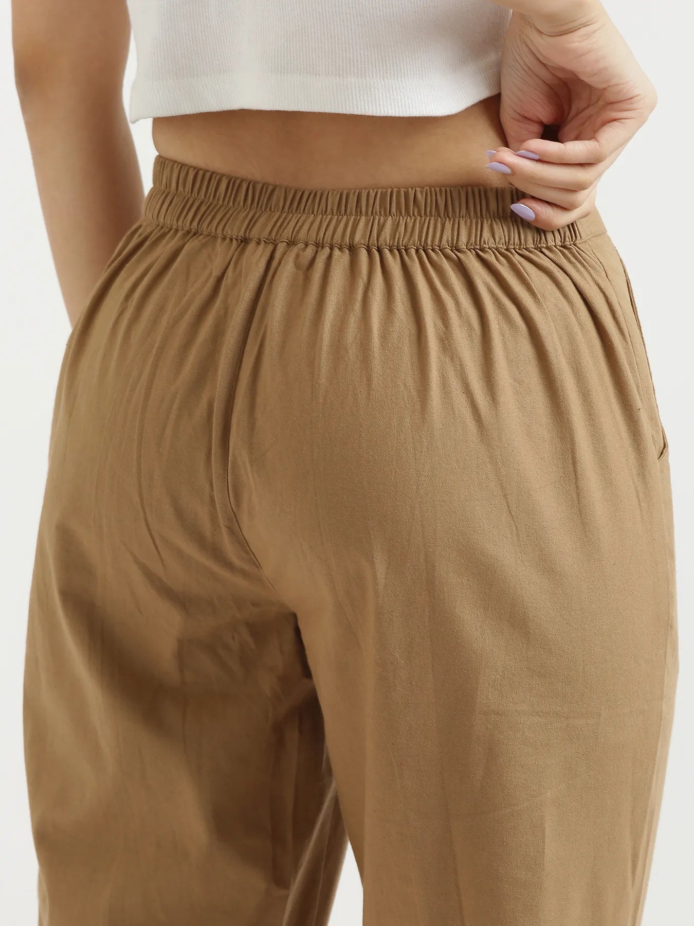 Women Coffee Brown Cotton Pant