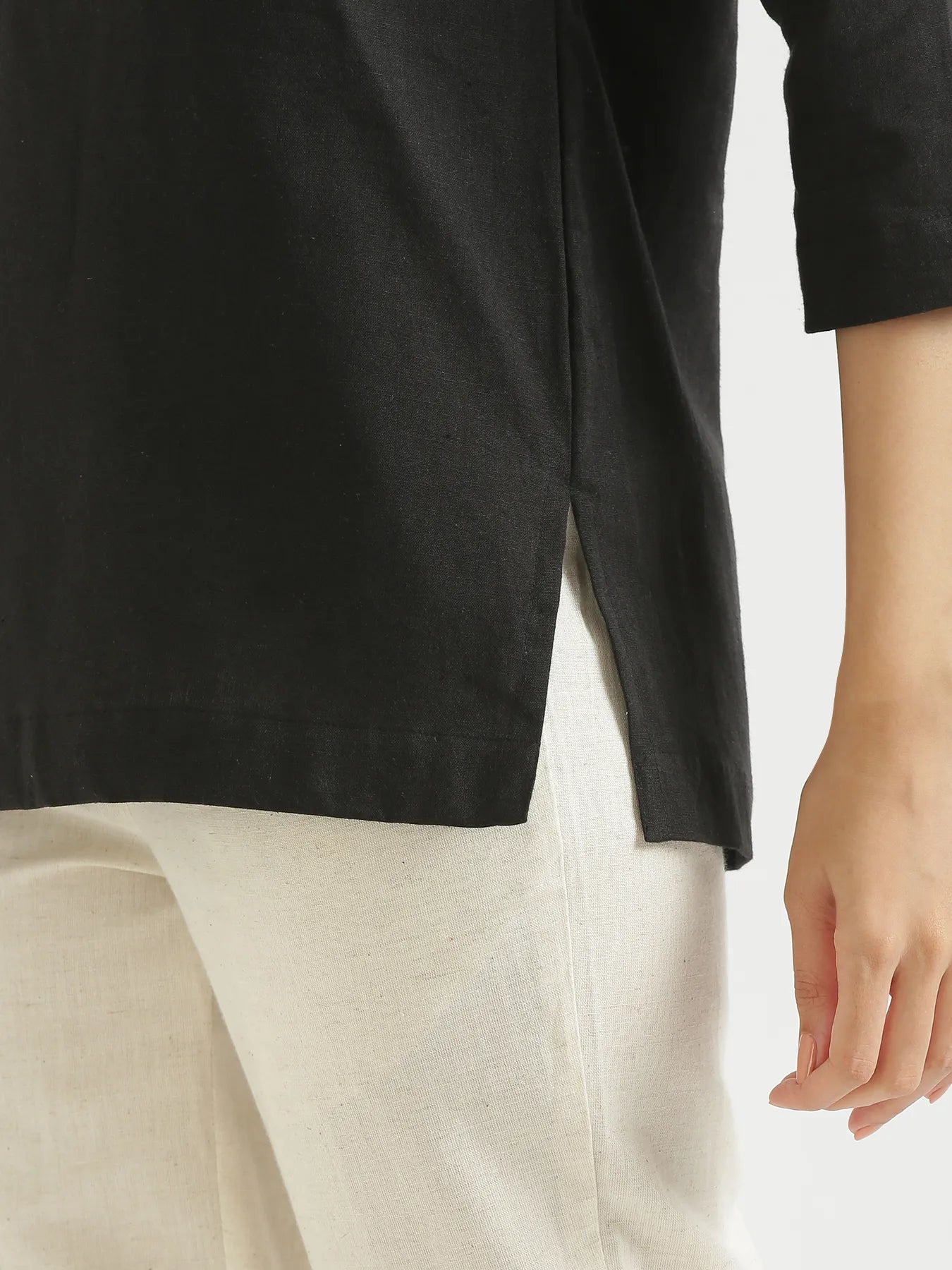 Women Black Airy Linen Short Kurta
