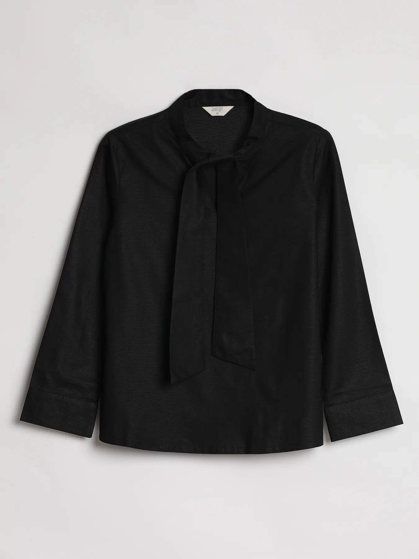 Women Black Linen Blend Knot Blouse