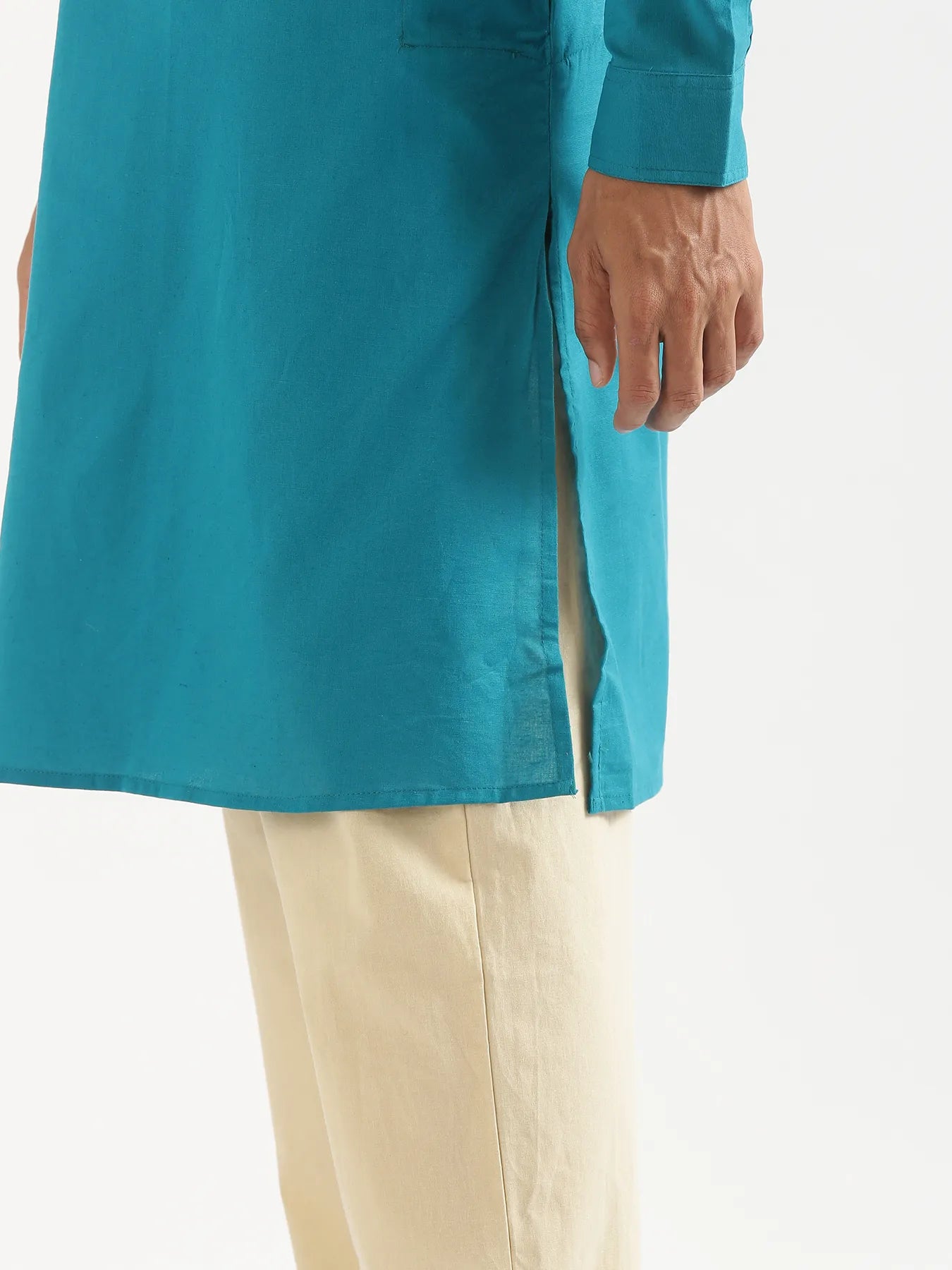 Men Teal Airy Linen Long Kurta