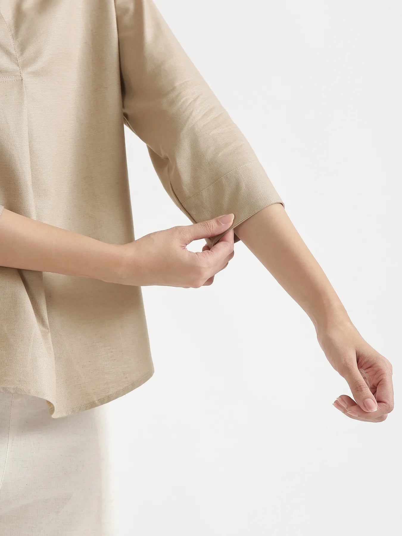 Women Taupe Linen Blend Pleated Top