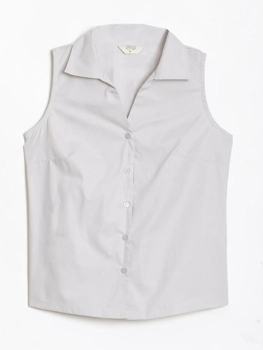 Women Light Grey Better Cotton Sleeveless Shirt