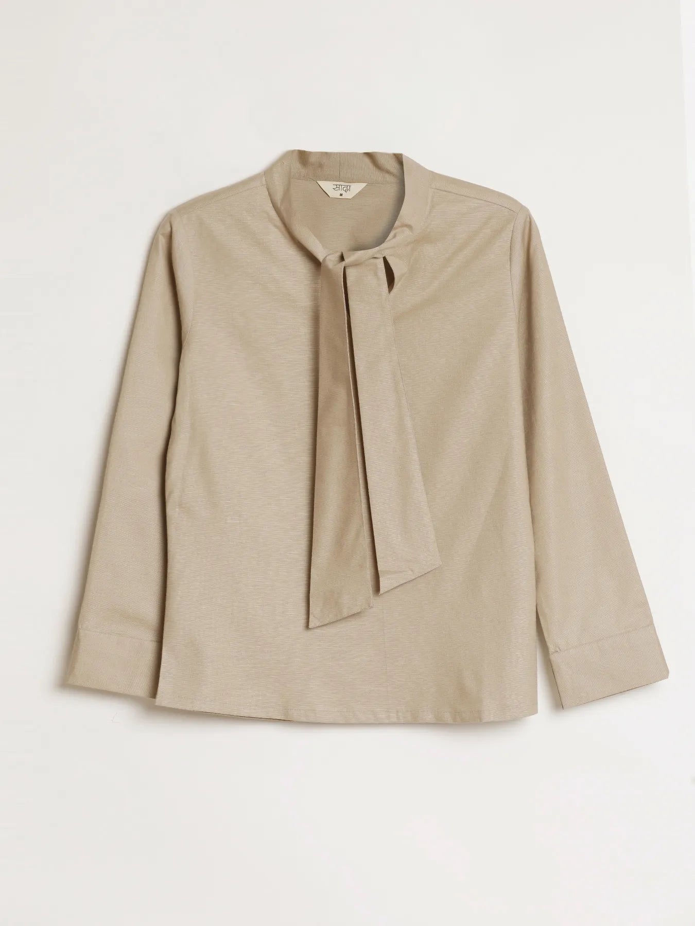 Women Taupe Linen Blend Knot Blouse & Ecru Airy Linen Straight Pants Pant Set