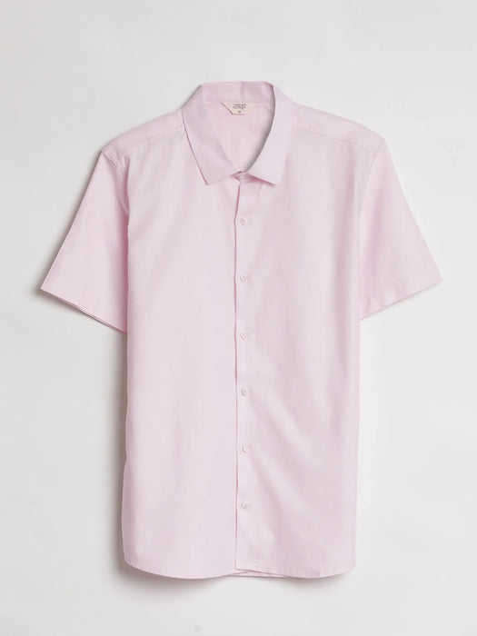 Men Blush Pink Linen Blend Short Sleeve Shirt