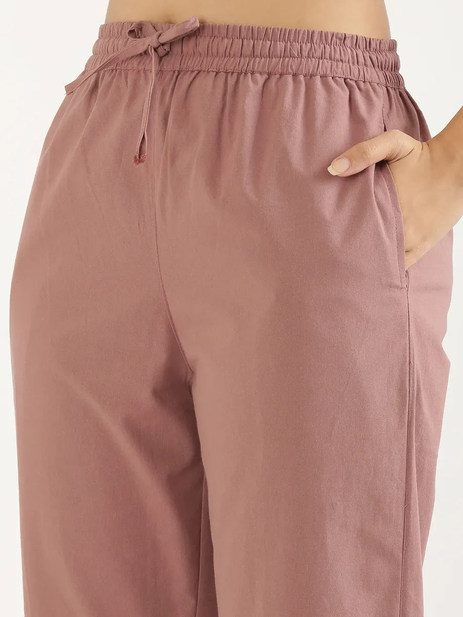 Women Rose Taupe Cotton Straight Pant