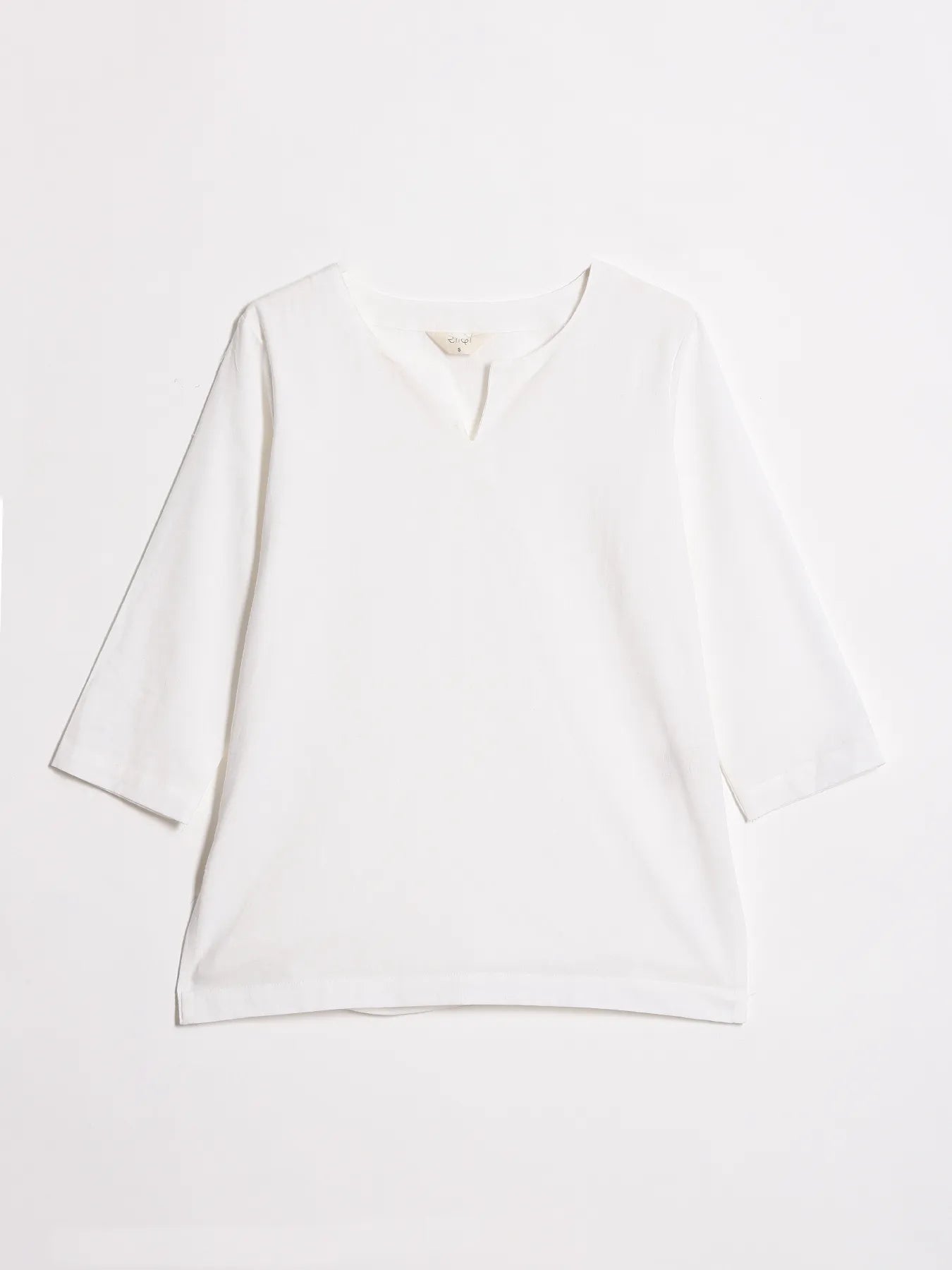Women White Airy Linen Split Neck Short Kurta