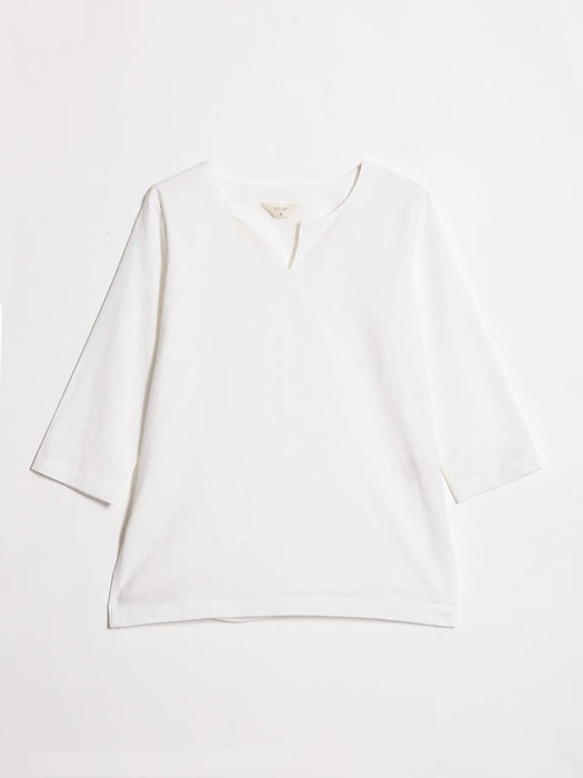 Women White Airy Linen Split Neck Short Kurta