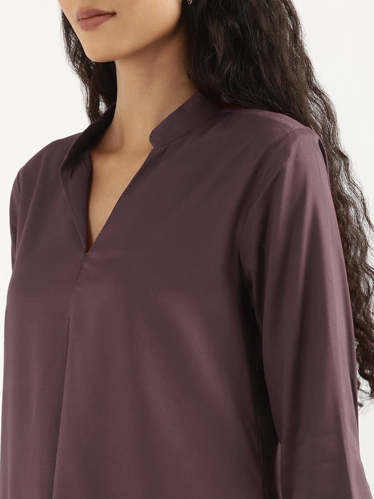 Women Brinjal Viscose Pleated Top