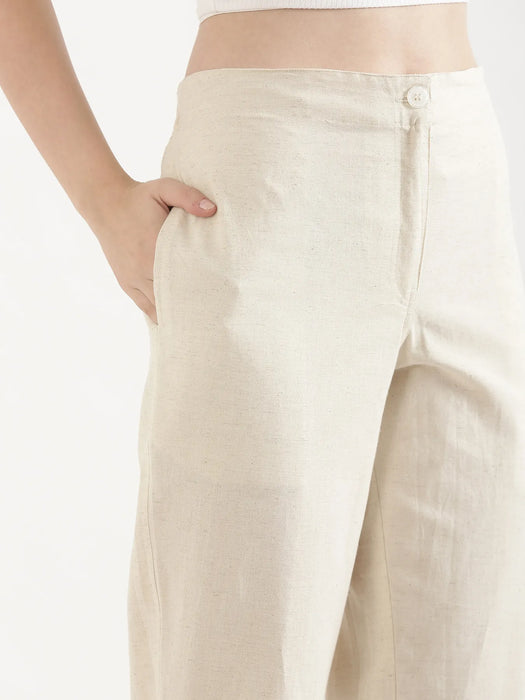 Women Ecru Airy Linen Straight Pants