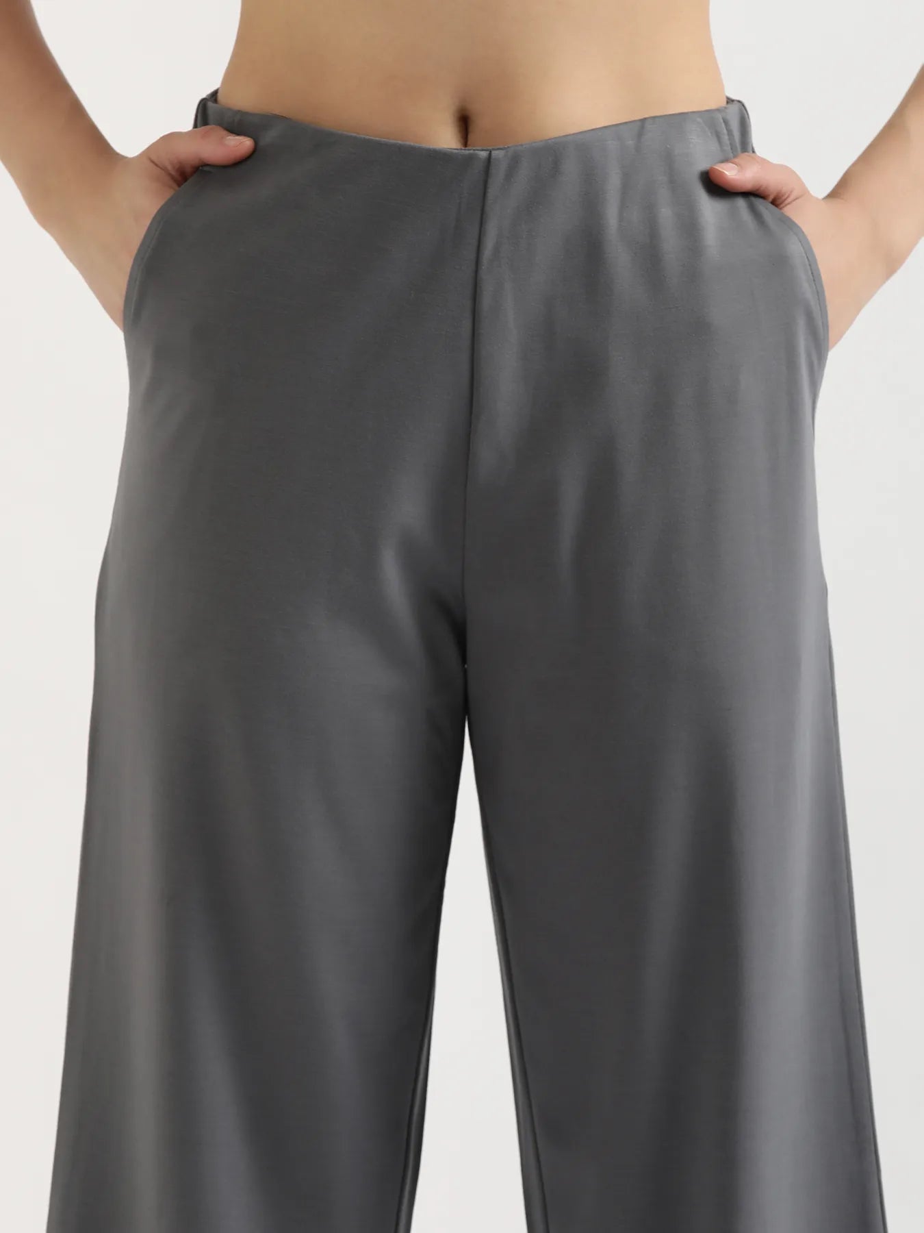 Women Cement Grey Wide Leg Pants
