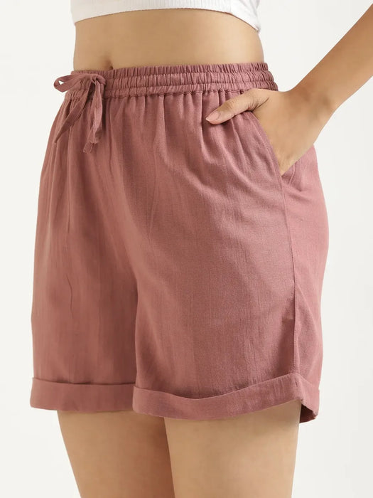 Women Rose Taupe Flowy Linen Shorts