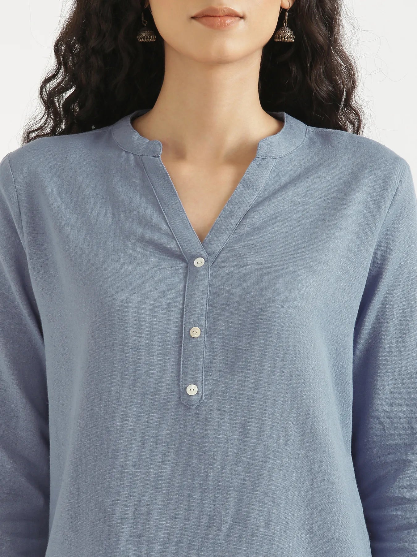 Women English Blue Airy Linen Short Kurta