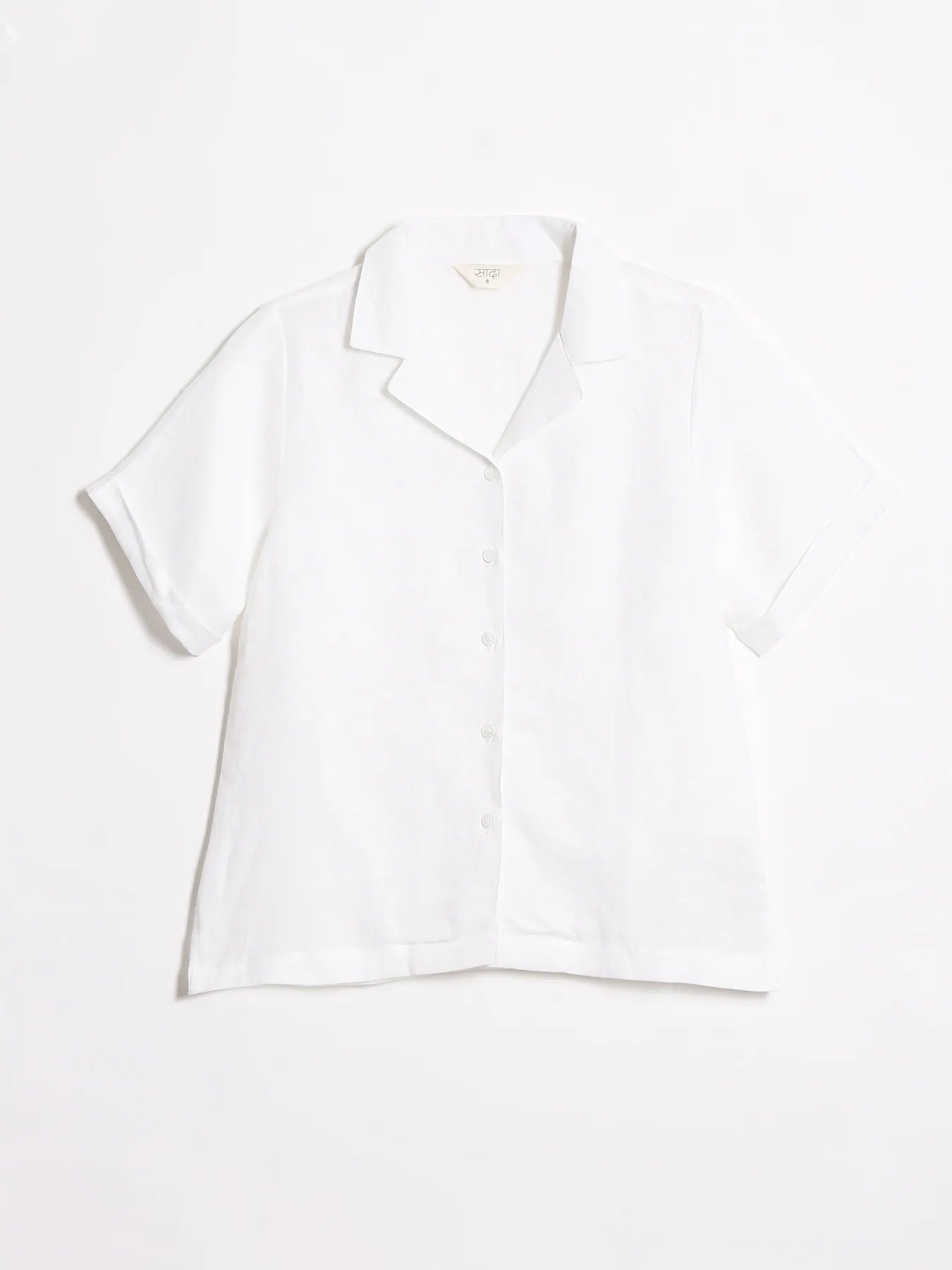 Women White Pure Linen Notch Collar Shirt