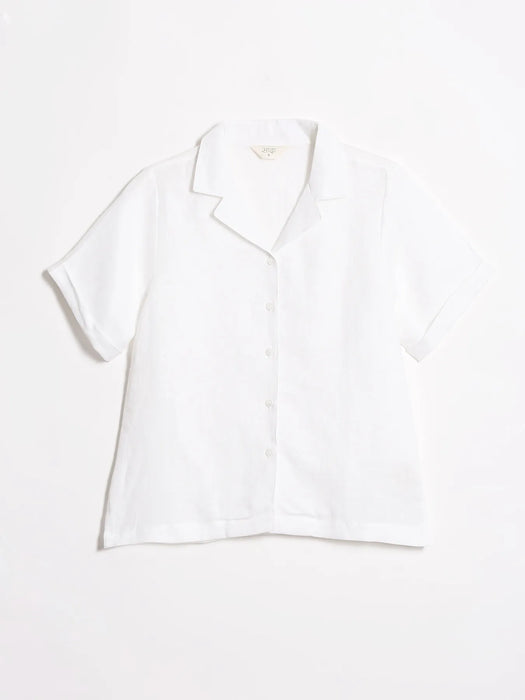 Women White Pure Linen Notch Collar Shirt
