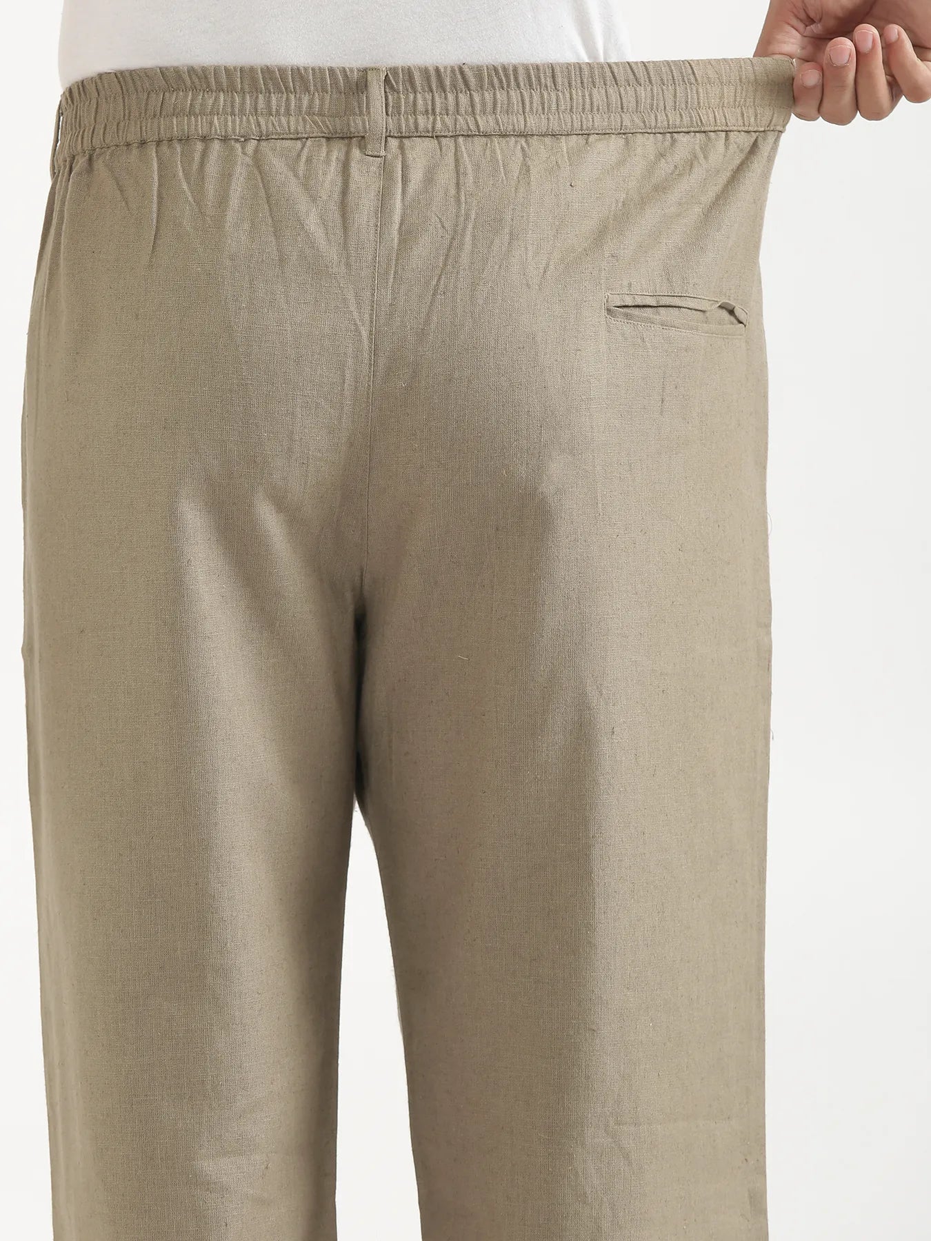 Men Khakhi Linen Blend Straight Pant