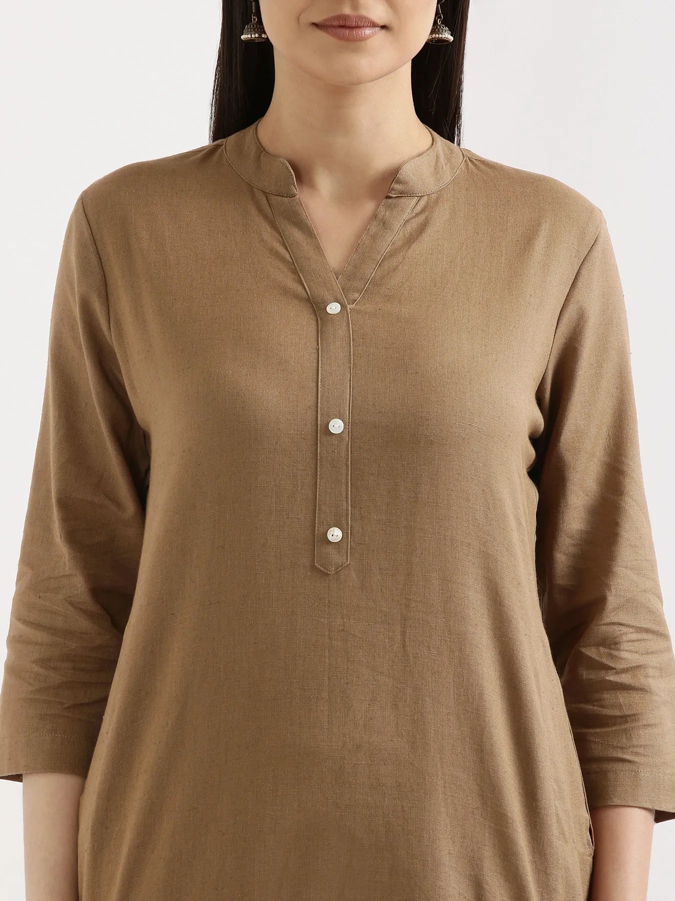 Women Coffee Brown Airy Linen Long Kurta