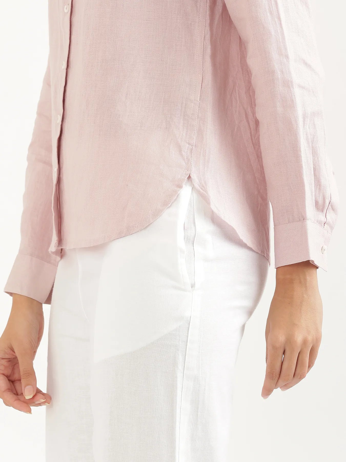 Women Light Pink Pure Linen Shirt