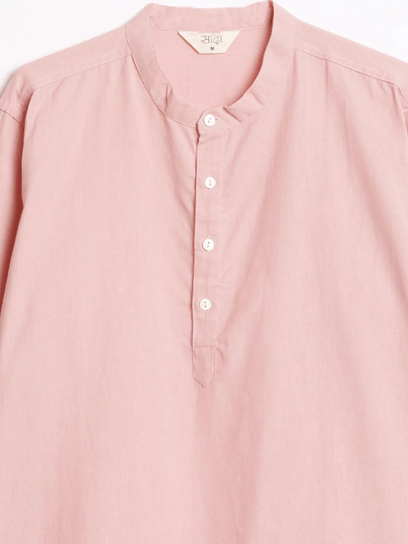 Men Salmon Pink Airy Linen Short Kurta