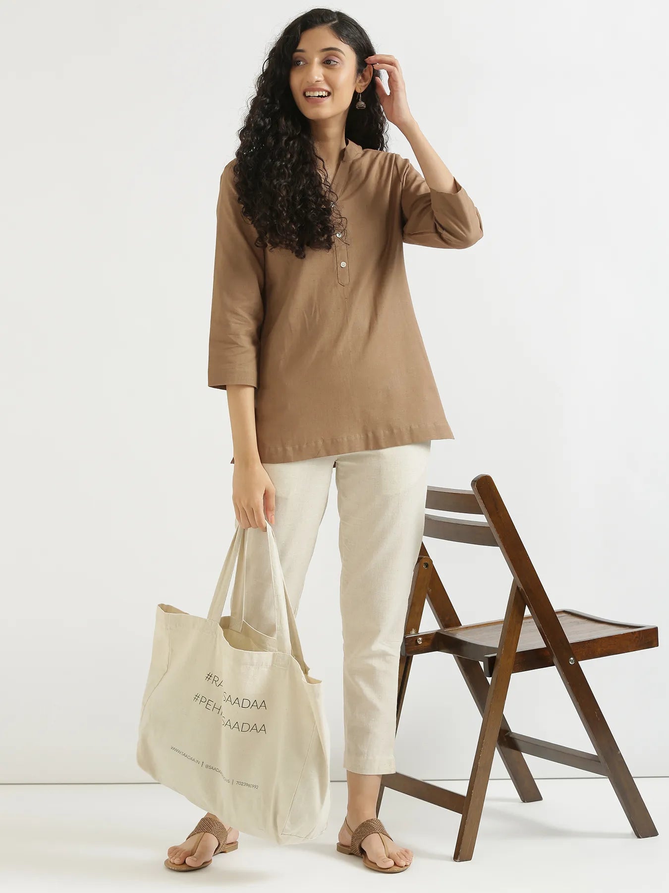 Women Coffee Brown Airy Linen Short Kurta