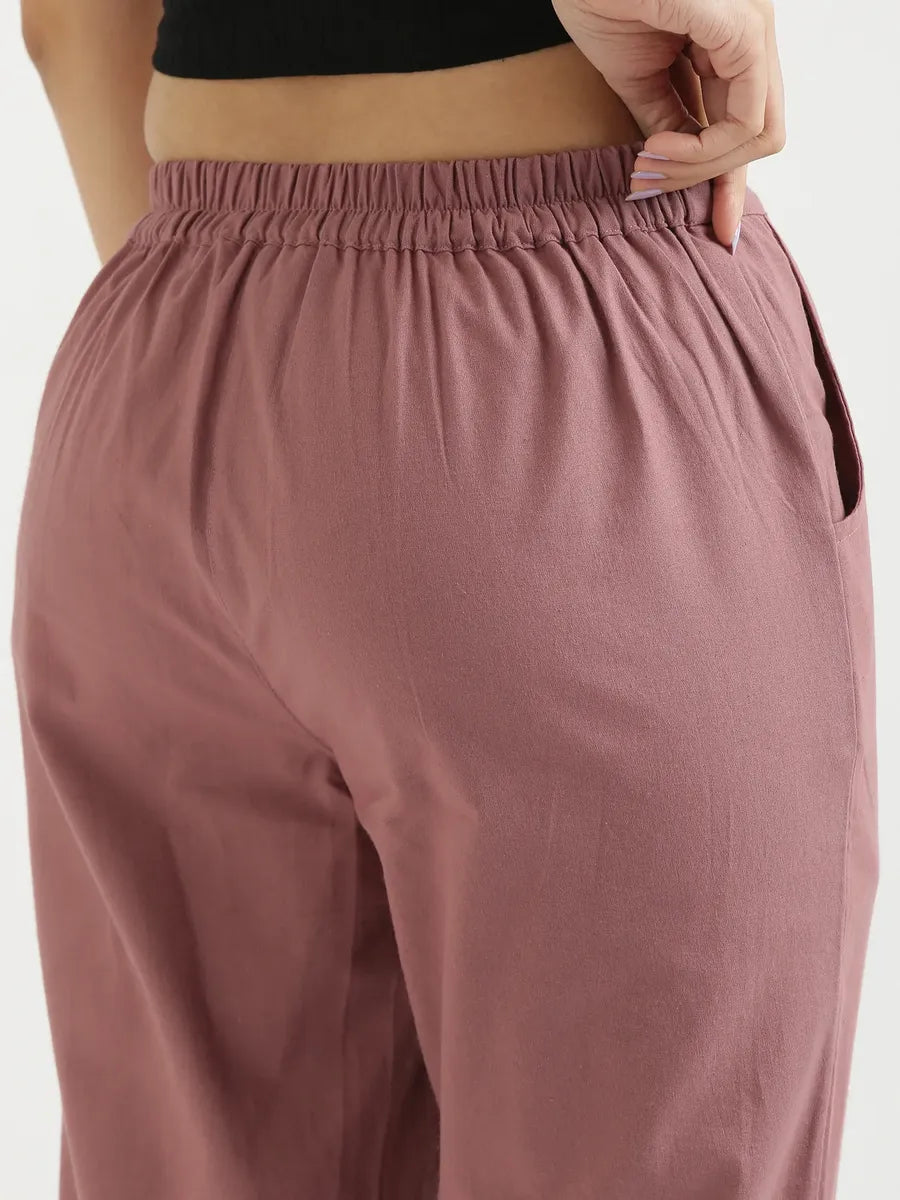 Women Rose Taupe Cotton Pant