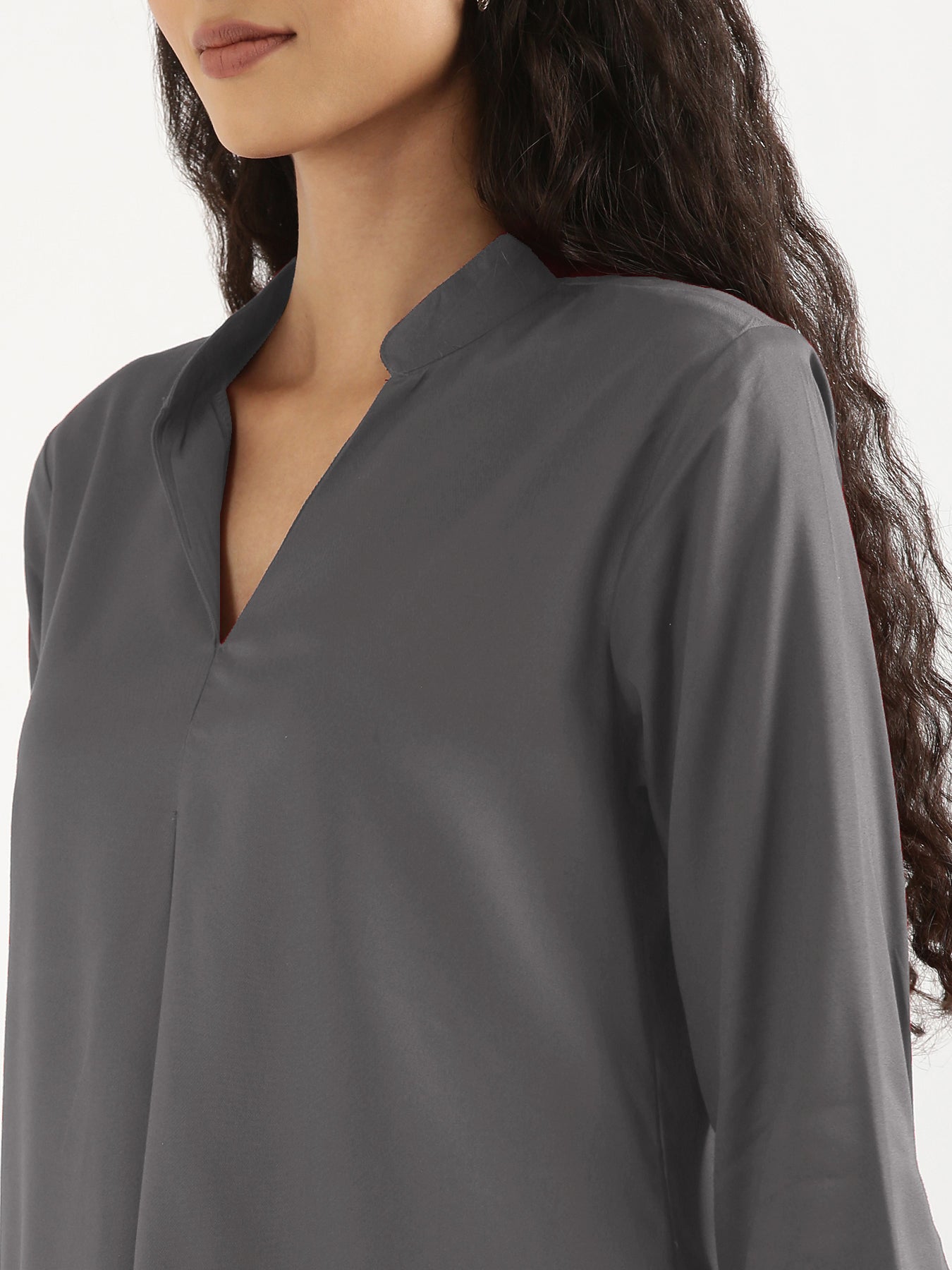 Grey Viscose Pleated Top