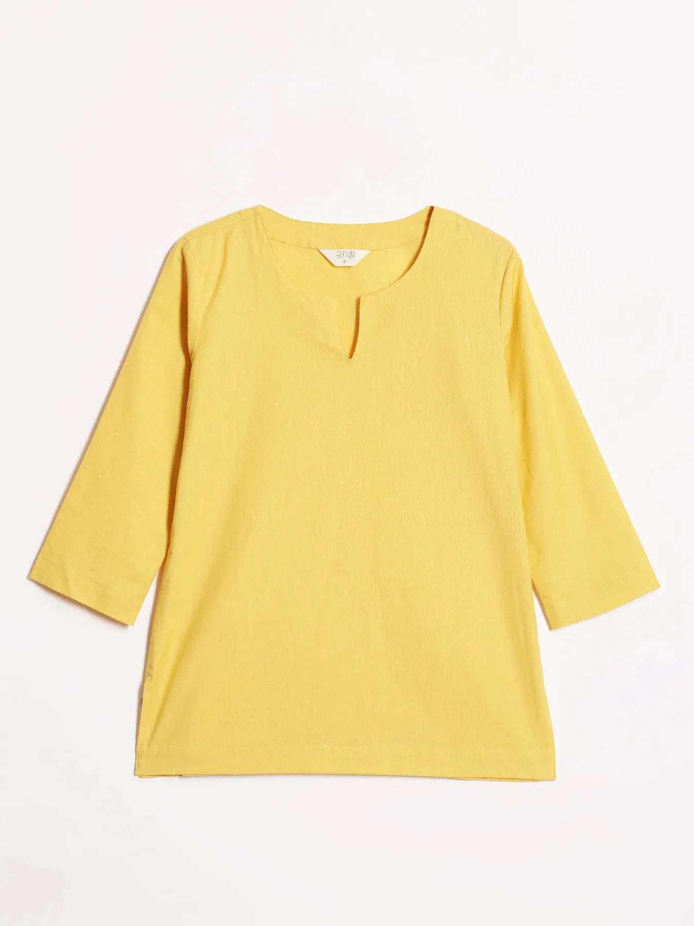 Women Yellow Airy Linen Split Neck Short Kurta