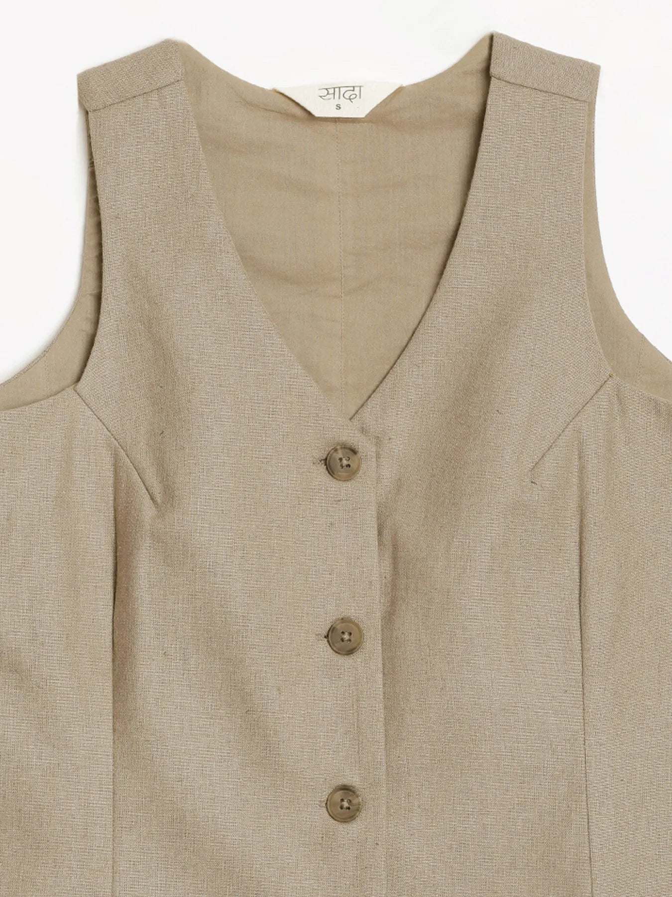 Women Khakhi Linen Blend Waist Coat