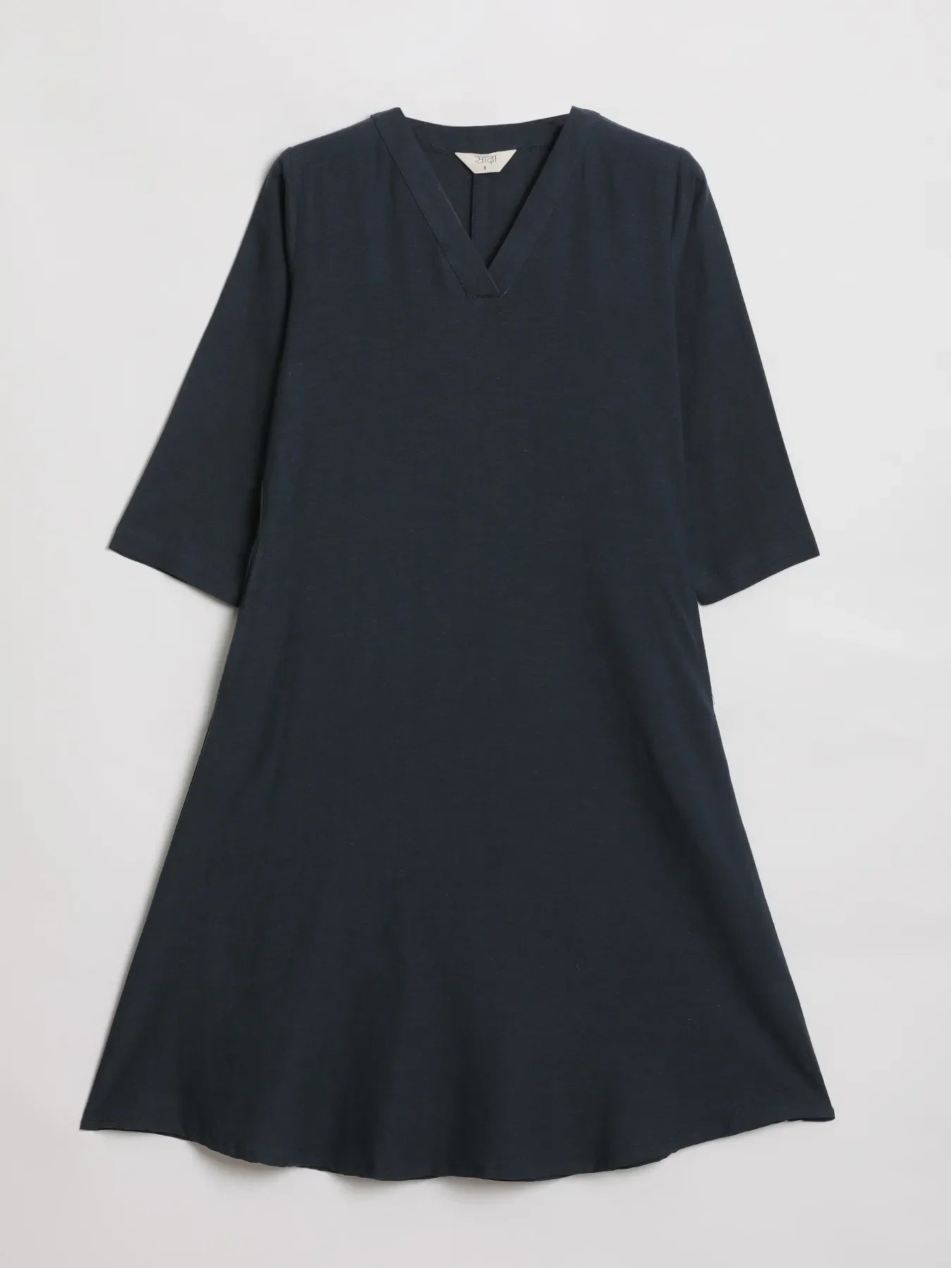 Women Navy Blue Flowy Linen Kurta Set