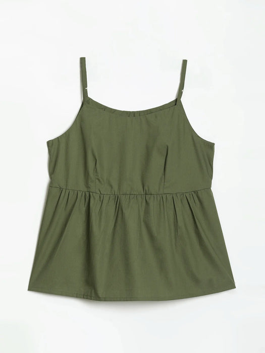 Women Forest Green Better Cotton Peplum Top
