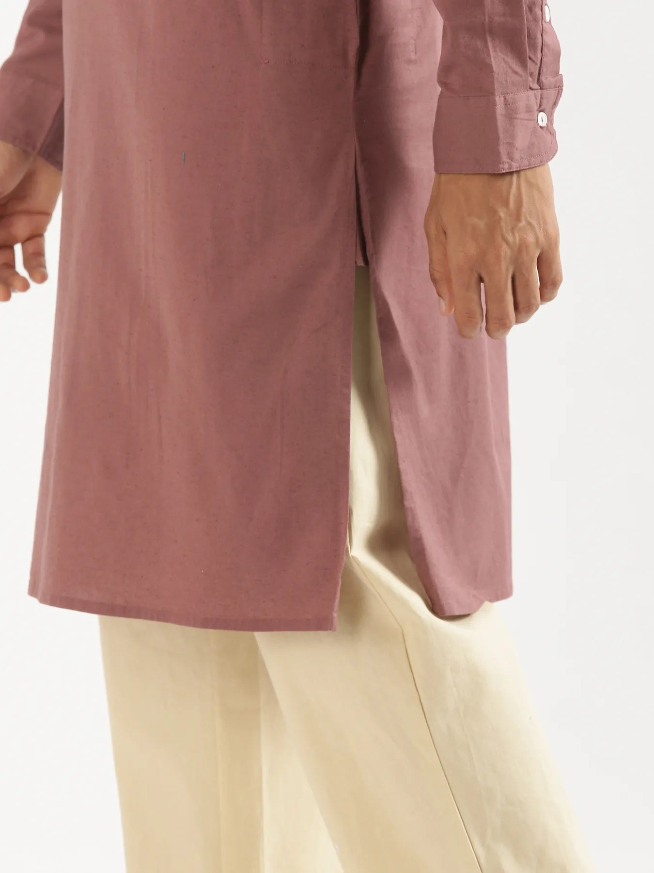 Men Rose Taupe Airy Linen Long Kurta