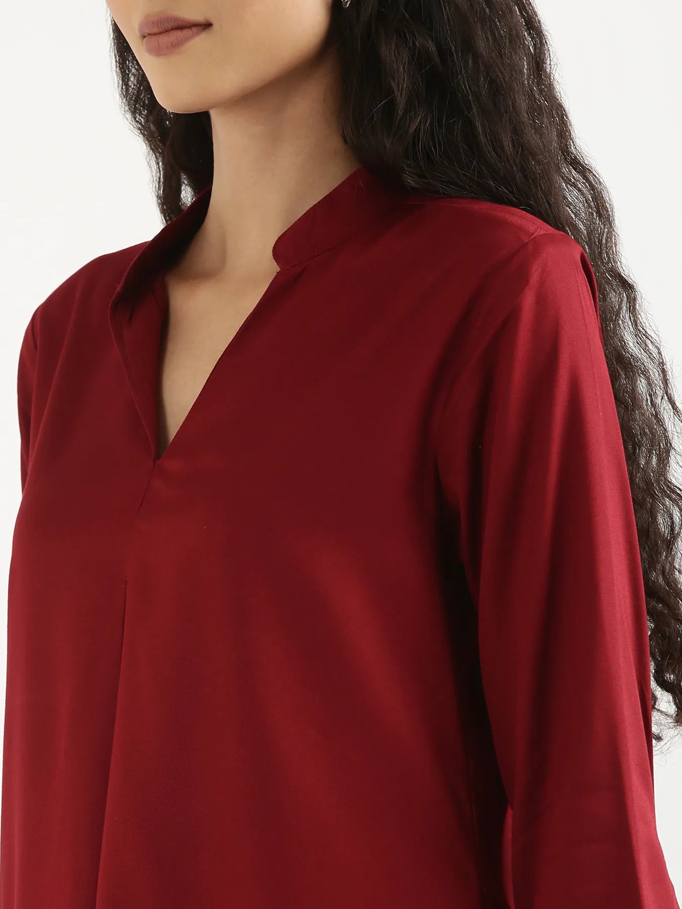Women Maroon Viscose Pleated Top