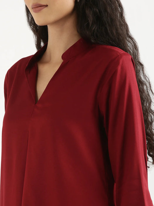 Women Maroon Viscose Pleated Top