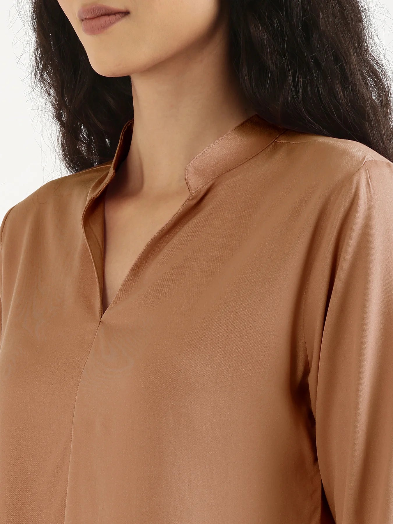 Women Mocha Mousse Viscose Pleated Top