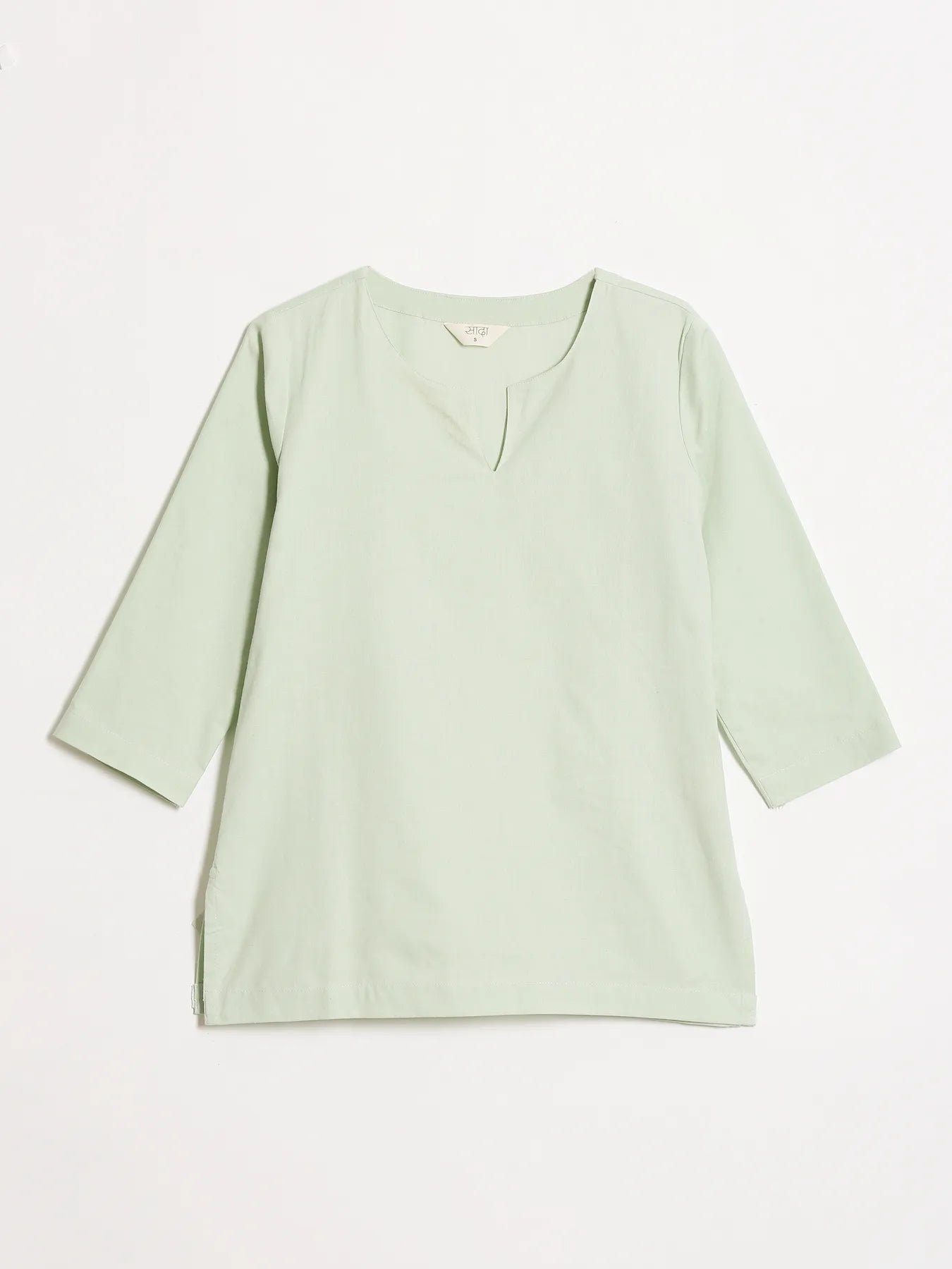 Women Mint Green Airy Linen Split Neck Short Kurta