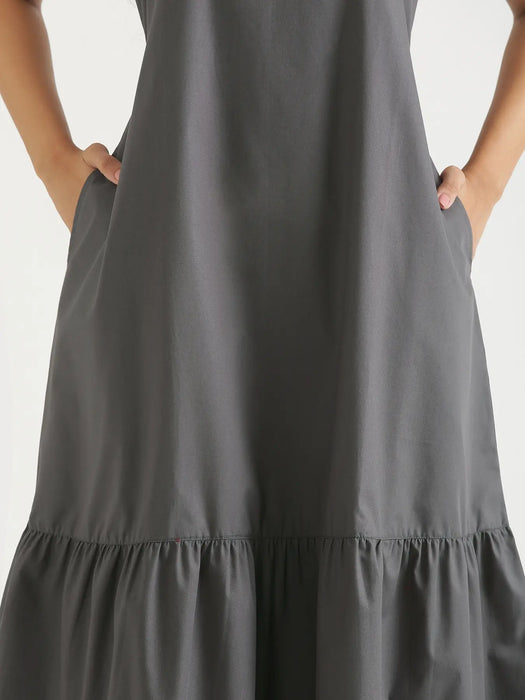 Women Dark Grey Better Cotton Tier Dress