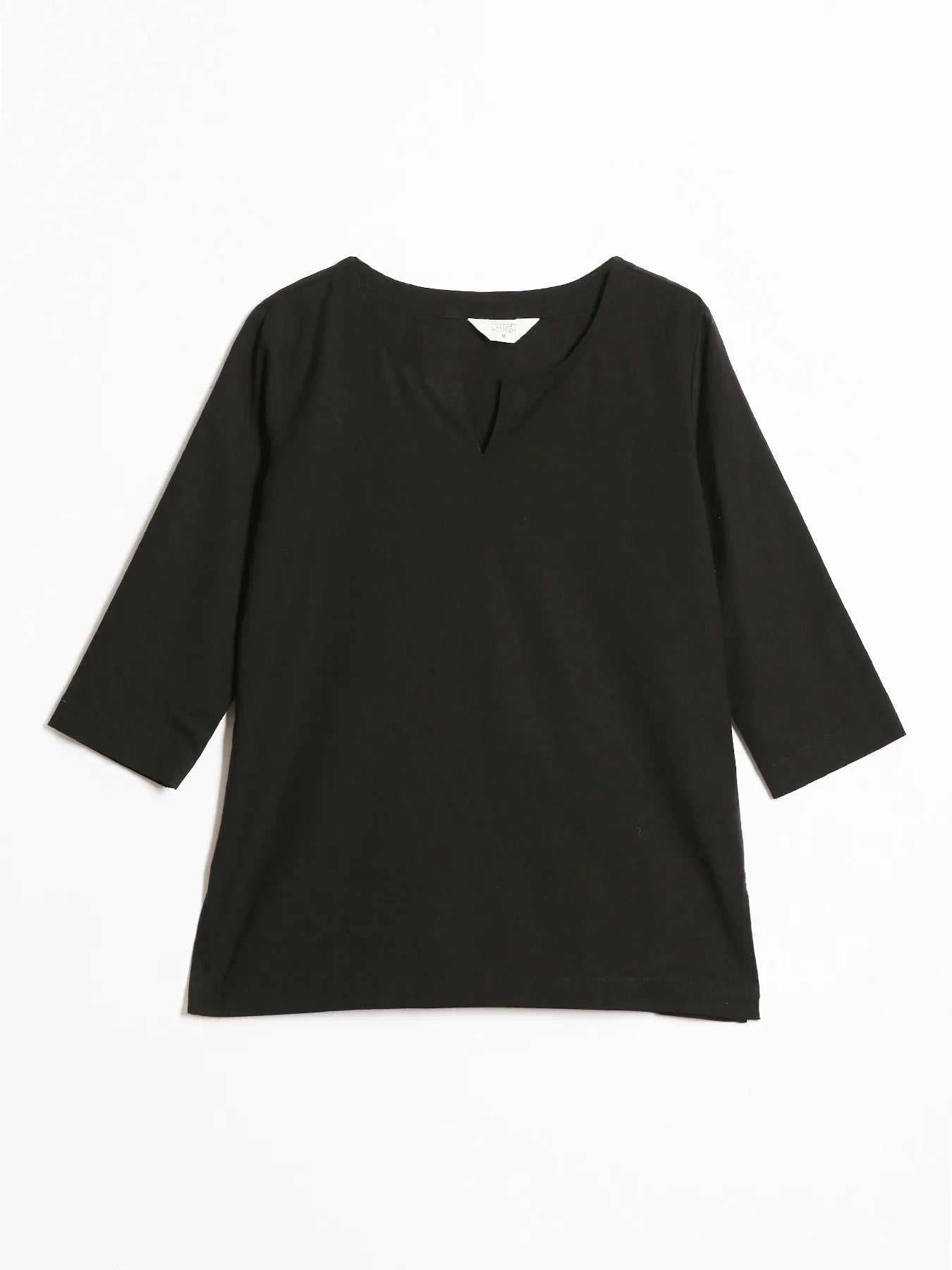 Women Black Airy Linen Split Neck Short Kurta