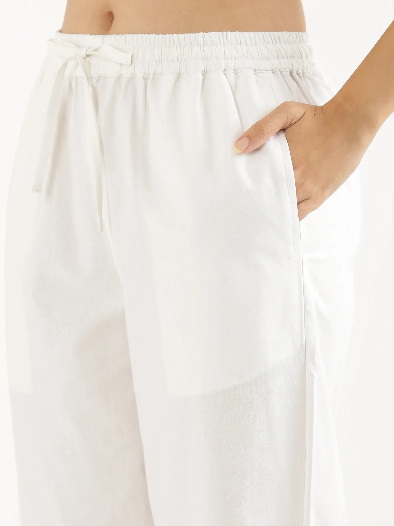 Women White Cotton Straight Pant