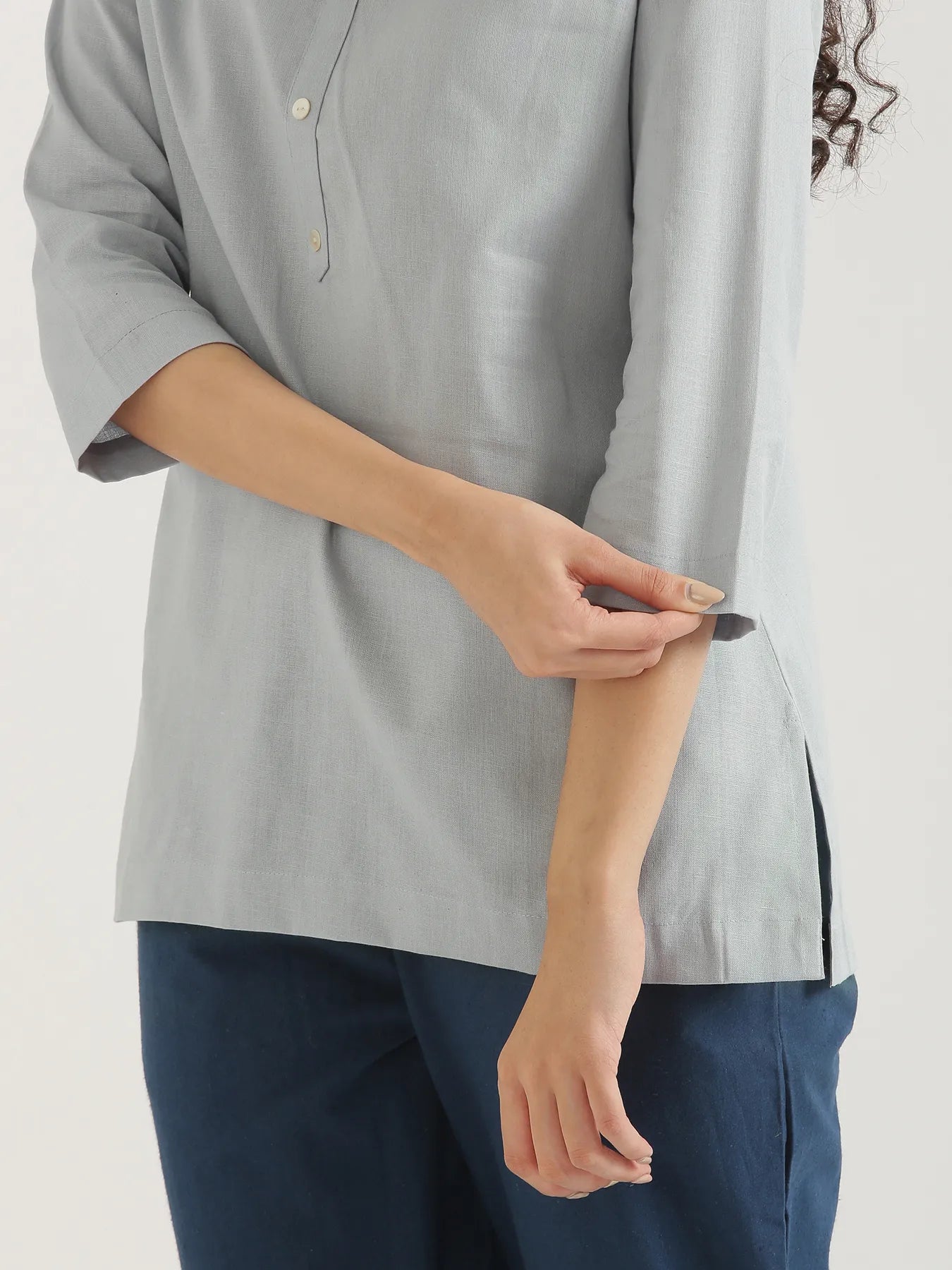 Women Sky Blue Airy Linen Short Kurta