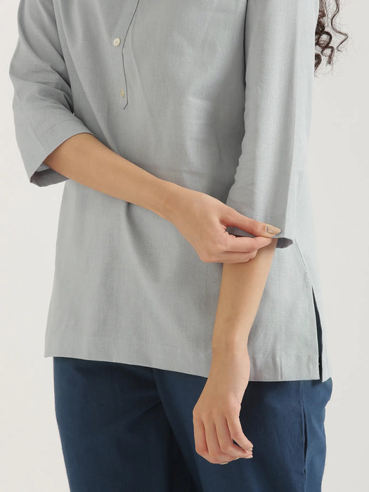 Women Sky Blue Airy Linen Short Kurta