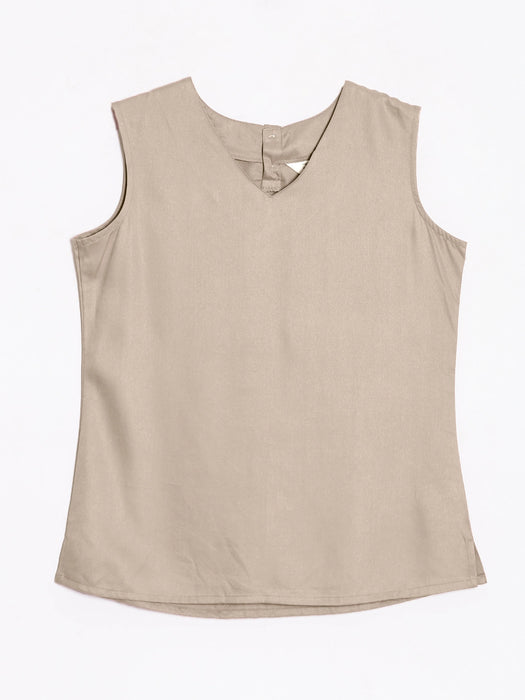 Women Taupe V-Neck Sleeveless Top