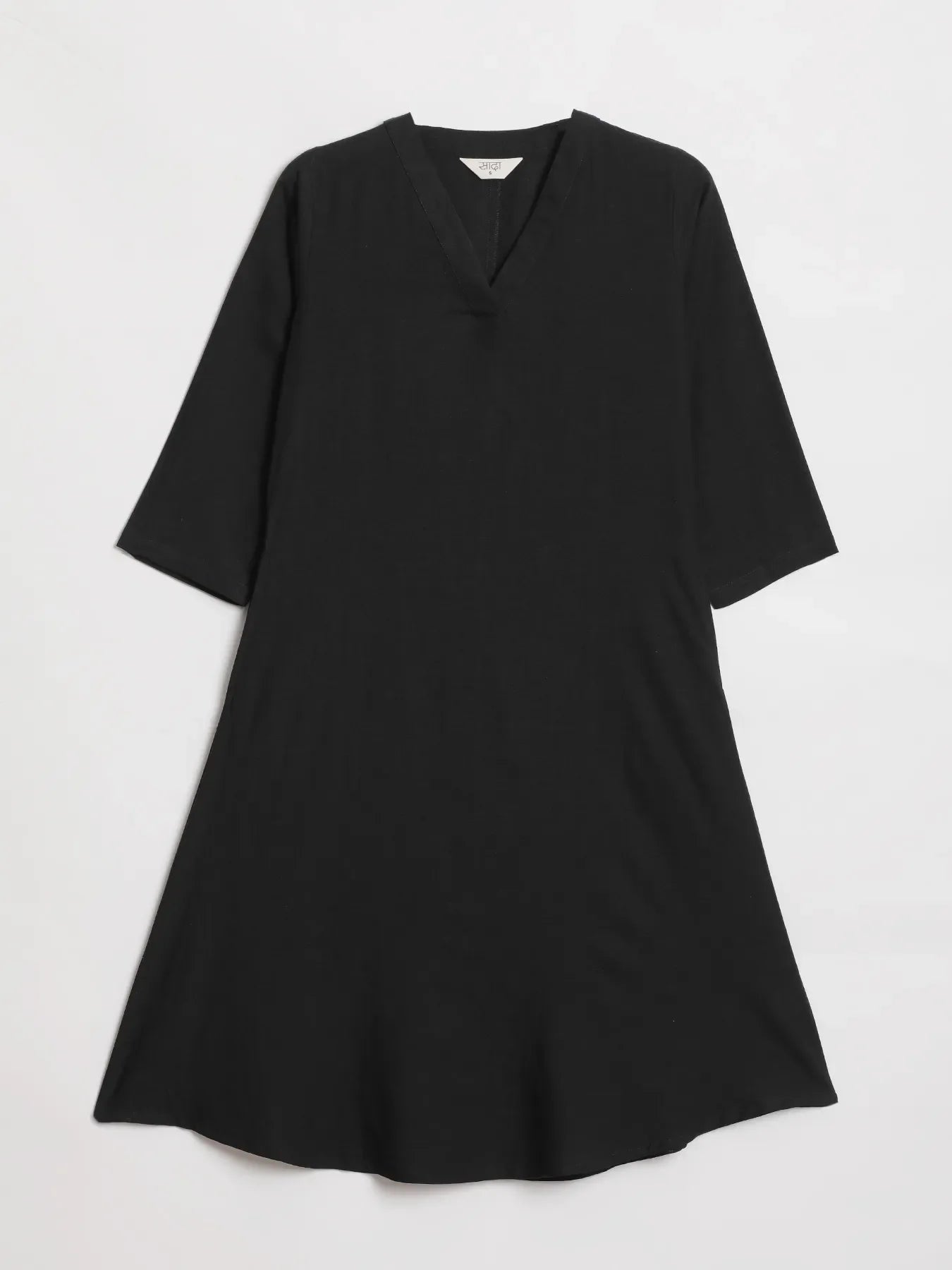 Women Black Flowy Linen Kurta Set