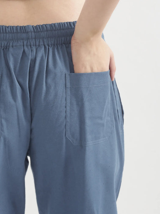 Women English Blue Airy Linen Straight Pants
