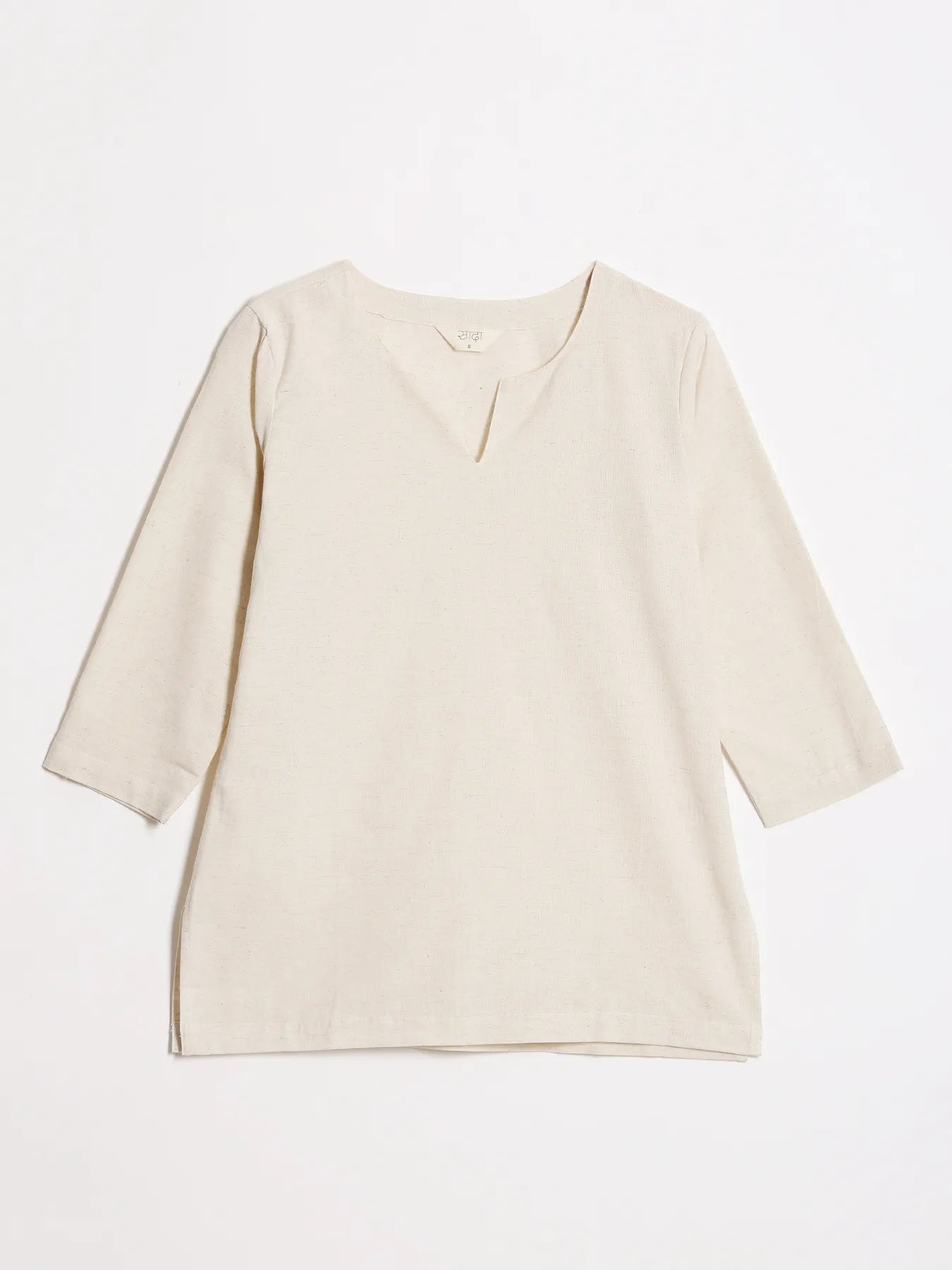 Women Ecru Airy Linen Split Neck Short Kurta