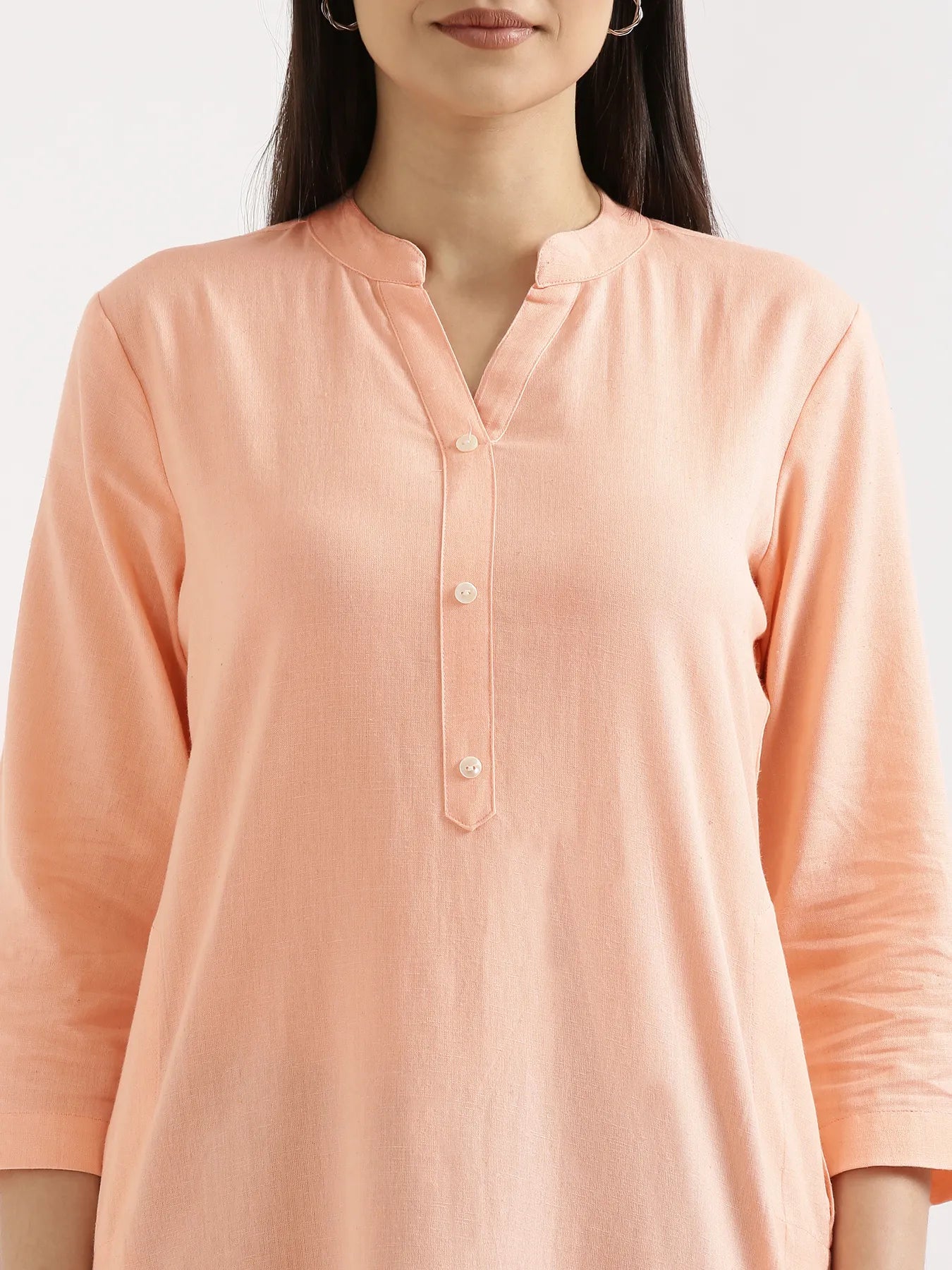 Women Peach Airy Linen Long Kurta